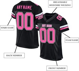 Maillot de football américain personnalisé noir et rose, col en V, manches courtes, maille respirante en polyester, logo personnalisé, n'importe quel nom et numéro - Product Image 6