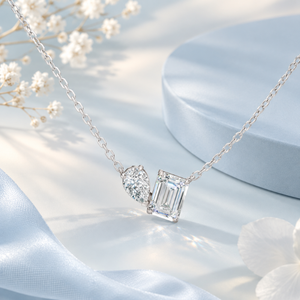 Collar Toi et Moi de Plata de Ley 925 con Dos Piedras, Corte Pera y Esmeralda, Diamante Simulado, Elegante Regalo de Joyería - Product Image 3