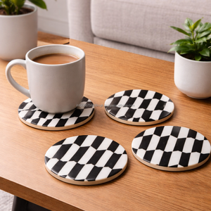 Posavasos Redondo de Resina Epoxi AG, Diseño Contemporáneo Antideslizante y Duradero, Geométrico en Blanco y Negro, Ecológico, Decoración para Mesa del Hogar (4 Pulgadas) - Product Image 5