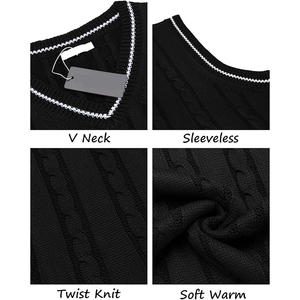 Men's <b>Black</b> V Neck Knitted <b>Sleeveless</b> Vest Acrylic Solid Color Anti Pilling Autumn Wear - Product Image 4