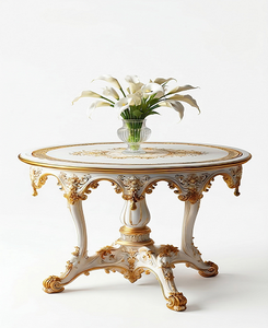 Classic Teakwood Antique Gold Round <b>Table</b> Stool Durable Solid Wood Coffee <b>Table</b> for Living Room - Product Image 1