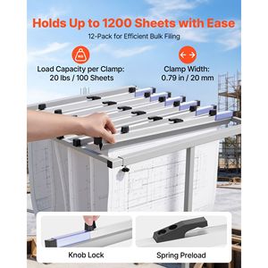 24-Inch Blueprint Hanging <b>Clips</b> Aluminum F-<b>Clamp</b> Binding Strips for Document Storage - Product Image 4
