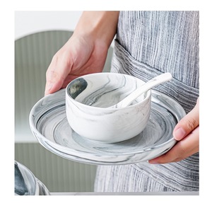 2-/4-/6-/8-person Meal <b>Set</b> Modern minimalist greyish white <b>marble</b> patterned <b>dinnerware</b> <b>set</b> premium quality Bpa-free home gifting - Product Image 3