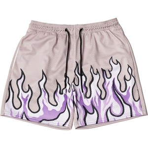 กางเกงขาสั้นผู้ชายพิมพ์ลายเปลวไฟ ผ้าตาข่าย แห้งเร็ว เหมาะสำหรับฤดูร้อน ชายหาด ลำลอง ออกกำลังกาย มีเชือกผูก - Product Image 6