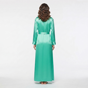 Robe longue en satin pour femmes, manches longues, col rabattu, robe de nuit en soie - Product Image 2