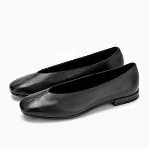 OEM ODM Chaussures plates en cuir noir à bout carré, chaussures de ballet, chaussures à bout fendu, chaussures pour femmes, chaussures pour dames, fabriquées en BD - Product Image 1