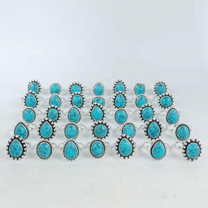 Wholesale Bismillah Gems DR-103 Women's Christian Turquoise Gemstone Bulk Boho Style Sterling Silver Plated <b>Adjustable</b> <b>Rings</b> - Product Image 2
