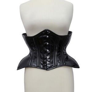 <b>Gothic</b> Genuine Leather Corset Waist Trainer with Zipper Closure High Street Style Unisex Black Solid - Product Image 1