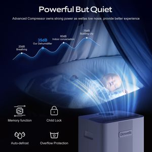 21 Pt. 1600 mq. Bianco 1600 mq. Deumidificatore con secchio e tubo di scarico per cantine, garage e ambienti umidi - Product Image 6