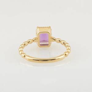 Bague Solitaire Améthyste Délicate Coupe Émeraude Pierre Précieuse Violette Alliance Mariage Bijou Pierre de Naissance Argent 925 Or 14K - Product Image 5