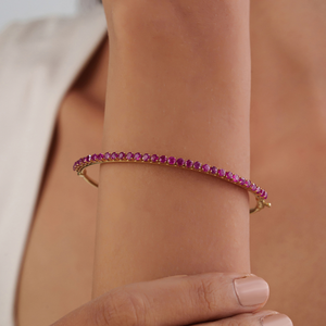 Nuevo diseño, ligero y sencillo, brazalete apilable de rubí genuino en forma de medio círculo para mujer, joyería de oro amarillo macizo de 14 quilates. - Product Image 4