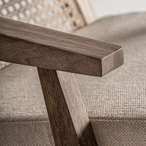 Mid-Century Modern Outdoor Lounge <b>Chair</b> Solid Teak Premium Woven <b>Cane</b> Backrest Thick Upholstered Cushion Durable Furniture - Product Image 6