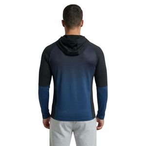 Durable Navy Blue Ombre Mens Gym <b>Hoodie</b> Poly Spandex Relaxed Fit Breathable Full Zip Hooded Neck Long Sleeve Gym Hoodies - Product Image 3