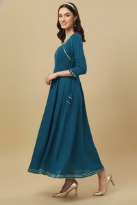 Kurti largo de georgette del fabricante Rama con forro de crepé, estilo acampanado y ajustado, manga 3/4, completamente cosido, kurta de uso regular. - Product Image 2