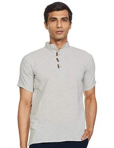 Kurta indien court en coton fait main pour les festivals et les tenues décontractées, Shalwar Kameez pour hommes, traditionnel, séchage rapide, matériaux recyclés - Product Image 2