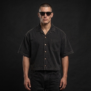 OEM Custom Men's Oversized Vintage Washed Denim Short Sleeve Button-Up <b>Shirt</b> Streetwear Casual Boxy Fit Custom Color & Size - Product Image 1