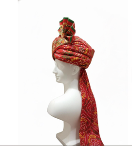 Turbante Tradicional de Boda Marwari, Pagdi Bandhani Rojo Rajasthani de Lujo, Hecho a Mano, para Novio, Venta al Por Mayor OEM - Product Image 1