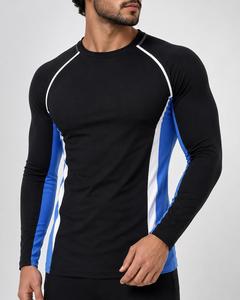 Camiseta Deportiva de Manga Larga para Hombre, Cuello Redondo, Corte Ajustado, Secado Rápido, Transpirable, Ecológica, con Bloques de Color Negro, Azul y Blanco, Tejido de Punto - Product Image 3