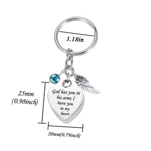 Collier porte-cendres en acier inoxydable en forme de cœur avec aile d'ange et pierre de naissance, bijou commémoratif pour cendres funéraires, cadeau souvenir - Product Image 2