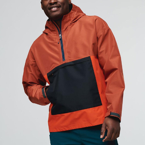 Chaqueta Anorak Colorblock para Hombre con Logotipo Personalizado al por Mayor, Naranja Óxido y Negro, con Capucha y Media Cremallera, Cortavientos, Fabricante OEM - Product Image 5