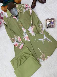 Ensemble chemise et palazzo en rayonne à imprimé floral vert pour femmes - Product Image 4