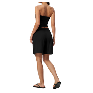 Ensemble de yoga 2 pièces pour femme : haut court sans bretelles et short plissé taille haute – Tenue de sport et de fitness pour la gym - Product Image 4