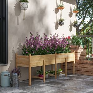 Fioriera Rialzata Grande in Legno con Fori di Drenaggio 74x18x26 per Casa e Giardino, Contenitore per Orto 74x18x26 con Gambe - Product Image 2
