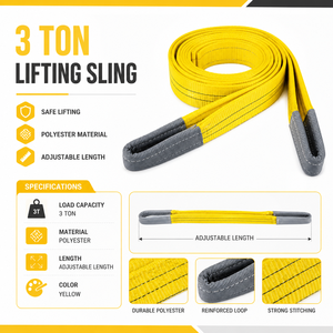 Eslinga Plana de Poliéster Provina de 3 Toneladas, 75 mm, 3 m, Cinta de Alta Tenacidad Resistente a la Abrasión, Accesorios de Acero Inoxidable - Product Image 4