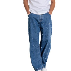 Jeans de mezclilla de tiro alto y pierna recta para mujer, lavado oscuro, con elegantes detalles laterales de perlas, corte holgado, talla Pearl, novedad 2026 - Product Image 6