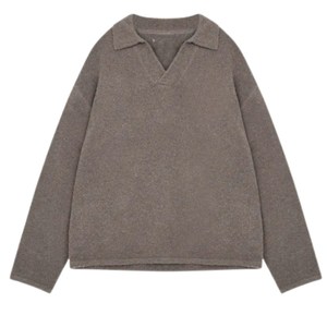 Boucle Knit Long Sleeve Polo <b>Brown</b> Warm and Trendy Boucle Knit Long Sleeve Polo <b>Brown</b> Classic Design with Soft Knit Fabric - Product Image 1