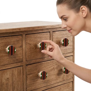 Poignées de meuble rondes en bois Ba, motif chevron vert et blanc, style industriel, pour commode, salle à manger, maison, bureau, en résine - Product Image 2