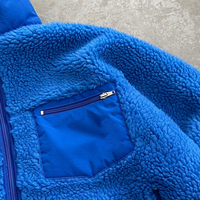 Veste en polaire sherpa de luxe, personnalisée, bleu, avec logo en fourrure peluche sur le devant, fermeture éclair, vêtement d'extérieur tendance pour l'hiver