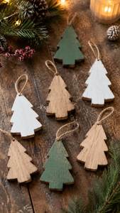 Ornements de Noël en bois à suspendre, étoiles Art Déco, écologiques, faits à la main, naturels, vert, blanc, marron, décoration intérieure - Product Image 6