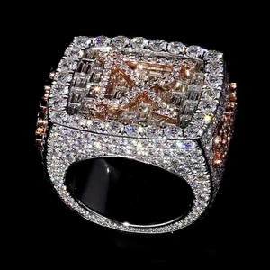 Anillo de Hombre con Diamantes Rosados, Letra X Personalizada, Moissanita Baguette, Bañado en Rodio, Plata de Ley 925, Engaste Pavé, Anillo Agrupado - Product Image 3