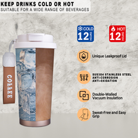Gobelet à café personnalisé de 17 oz en acier inoxydable, isolé à double paroi, tasse de voyage sous vide avec sangle, sans BPA, anti-fuite