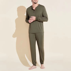 Conjunto de pijama de algodón para hombre, ropa de dormir clásica a rayas, camiseta de manga larga, pantalones a juego, ropa de casa suave y transpirable, traje de noche informal - Product Image 6
