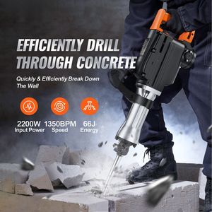 Martillo Demoledor Eléctrico de 2200W, Rompedor de Concreto de Alta Resistencia 1350 BPM, Martillos Rotatorios Eléctricos con 2 Cinceles y Estuche de Almacenamiento - Product Image 3