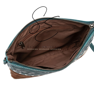 Cartera de mano de cuero vacuno Hairon hecha a mano para mujer, estilo occidental, con cremallera y diseño repujado - Product Image 5