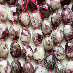 Cuentas de turmalina natural facetadas en forma de barril, color rojo rubí oscuro, hermosa cadena completa para joyería. - Product Image 1