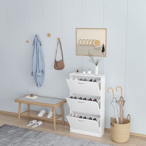 Scarpiera Bianca a 3 Livelli in MDF per Ingresso, Mobile Scarpiera Stretta con Ante a Ribalta e Contenitore Antipolvere per Casa o Appartamento - Product Image 1