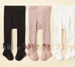 Calcetines casuales de punto 100% algodón vintage para bebé niña, con lazo, de caña alta, para otoño y primavera, 1 paquete - Product Image 2