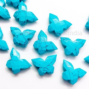 Pierre précieuse sculptée en forme de papillon bleu turquoise, 14 mm, cristal briolette sculpté à la main pour la fabrication de bijoux, prix de gros, vente en gros - Product Image 2