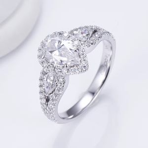 Anillo de compromiso con diamante talla pera, platino, cultivado en laboratorio, color D, certificado IGI, estilo clásico, para mujer - Product Image 1