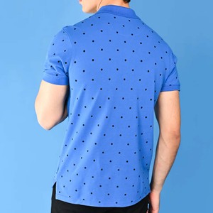 Polo de Manga Corta con Estampado de Lunares Azules para Hombre, Corte Regular Informal, Tela Oxford, Diseño Transpirable - Product Image 3