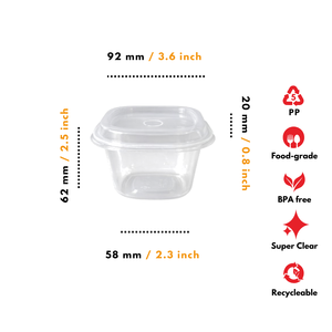 ชามพลาสติกทรงสี่เหลี่ยม 92 มม. พลาสติก PP 8 ออนซ์ พร้อมฝาปิด ใสพิเศษ ปลอดสาร BPA รีไซเคิลได้ - Product Image 5