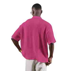 Custom Embroidery Plus Size Men's Pink Waffle Knit Short Sleeve <b>Polo</b> <b>Shirt</b> Casual Solid Color Loose Fit Street Wear Texture <b>Polo</b> - Product Image 2