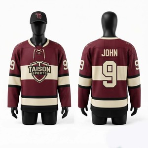 Maillot de hockey sur glace en maille polyester premium 180 GSM, couleur bordeaux, pour logo personnalisé par transfert thermique, tenue d'équipe, anti-bactérien - Product Image 1