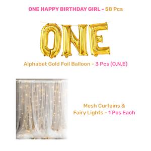 Kit de Décoration Joyeux Anniversaire ONE - Pack Combo 58 Pièces Rose Or Blanc avec Guirlande Lumineuse en Aluminium - Product Image 4