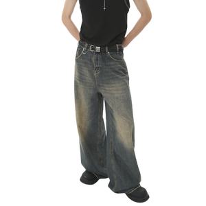 Pantalones vaqueros holgados para hombre, ropa de calle informal, Pantalones vaqueros de pierna recta, vaqueros de gran tamaño de pierna ancha con lavado ácido liso para hombre a buen precio - Product Image 1