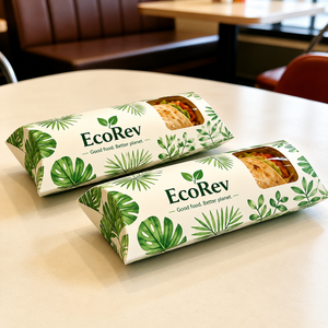 Eco-Friendly Biodegradable Pillow Shaped Catering Takeaway Packaging Box Shawarma Burrito Wrap Custom Takeout Disposable <b>Paper</b> - Product Image 5